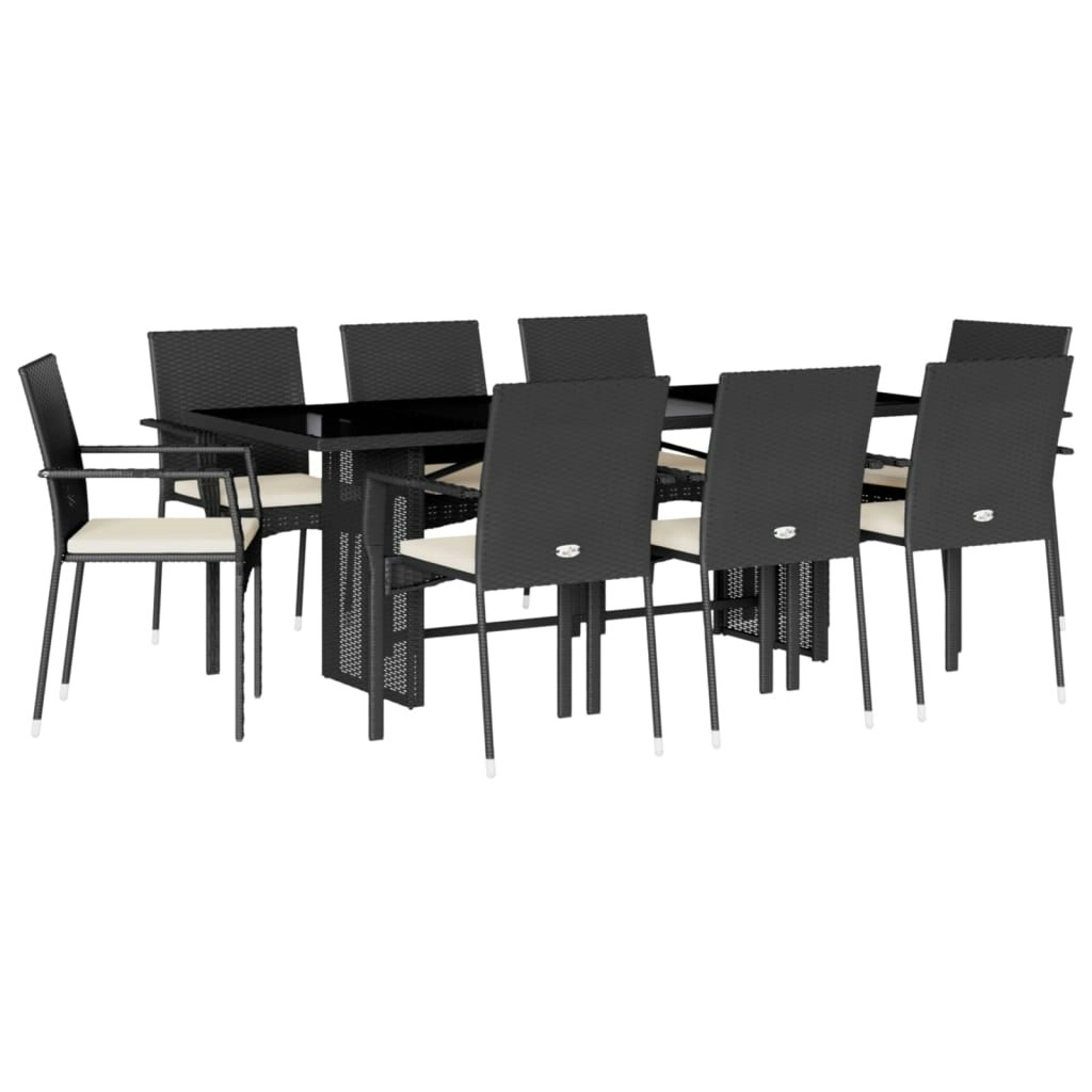 9 Piece Garden Dining Set with Cushions Black Poly Rattan 3213495