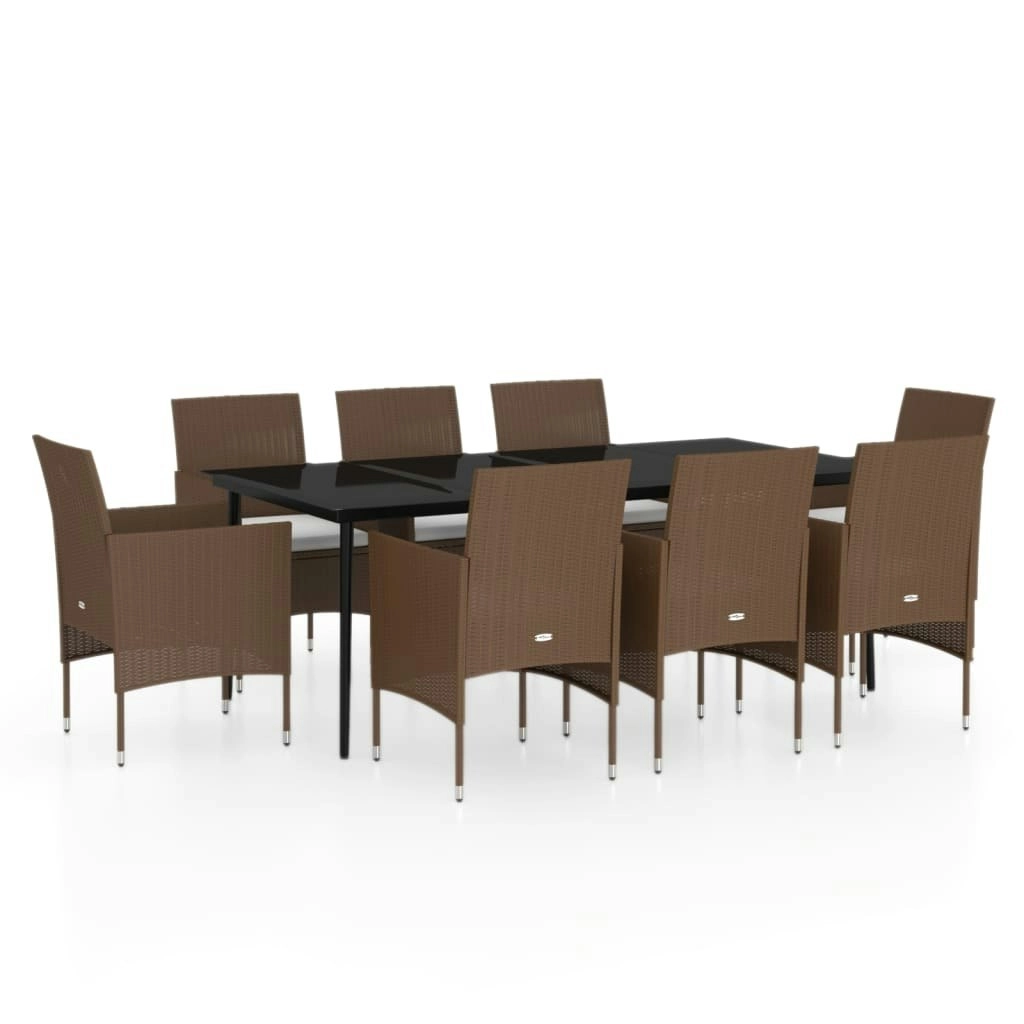 9 Piece Garden Dining Set with Cushions Brown and Black 3099322