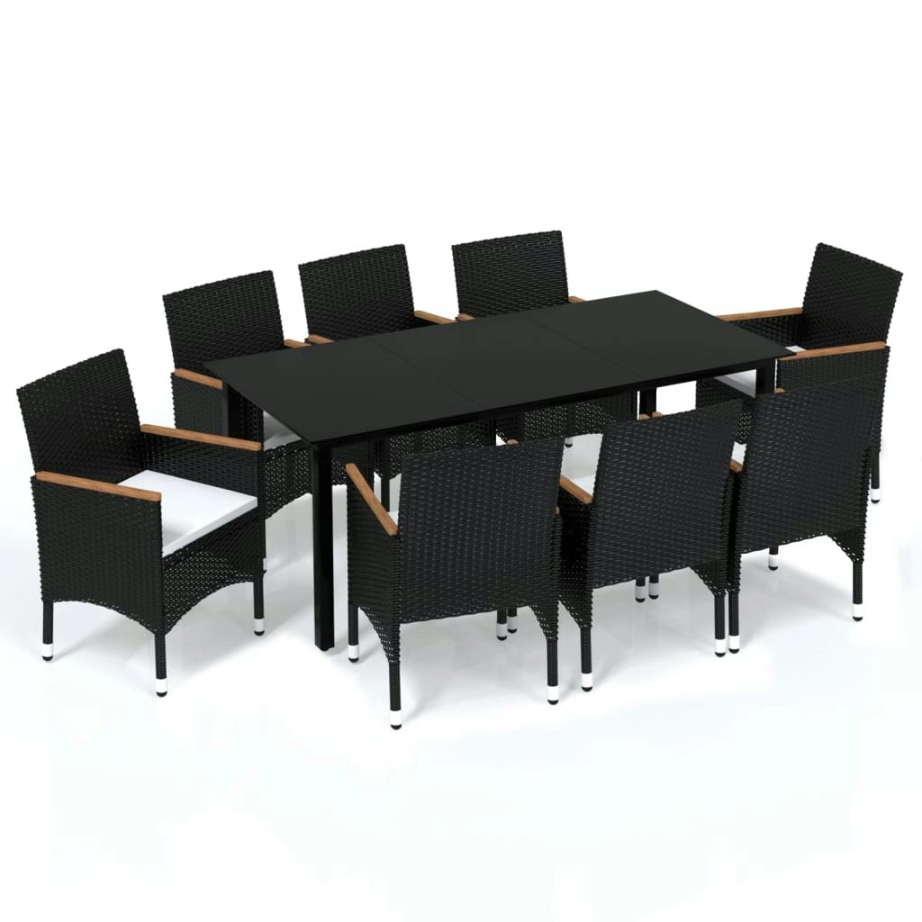 9 Piece Garden Dining Set with Cushions Poly Rattan Black 3095002