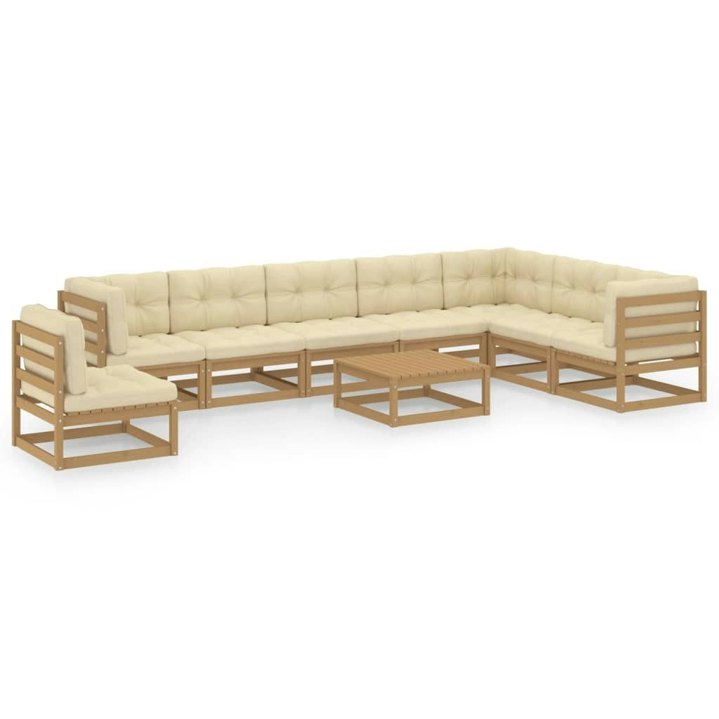 9 Piece Garden Lounge Set & Cushions Honey Brown Solid Pinewood 3076832