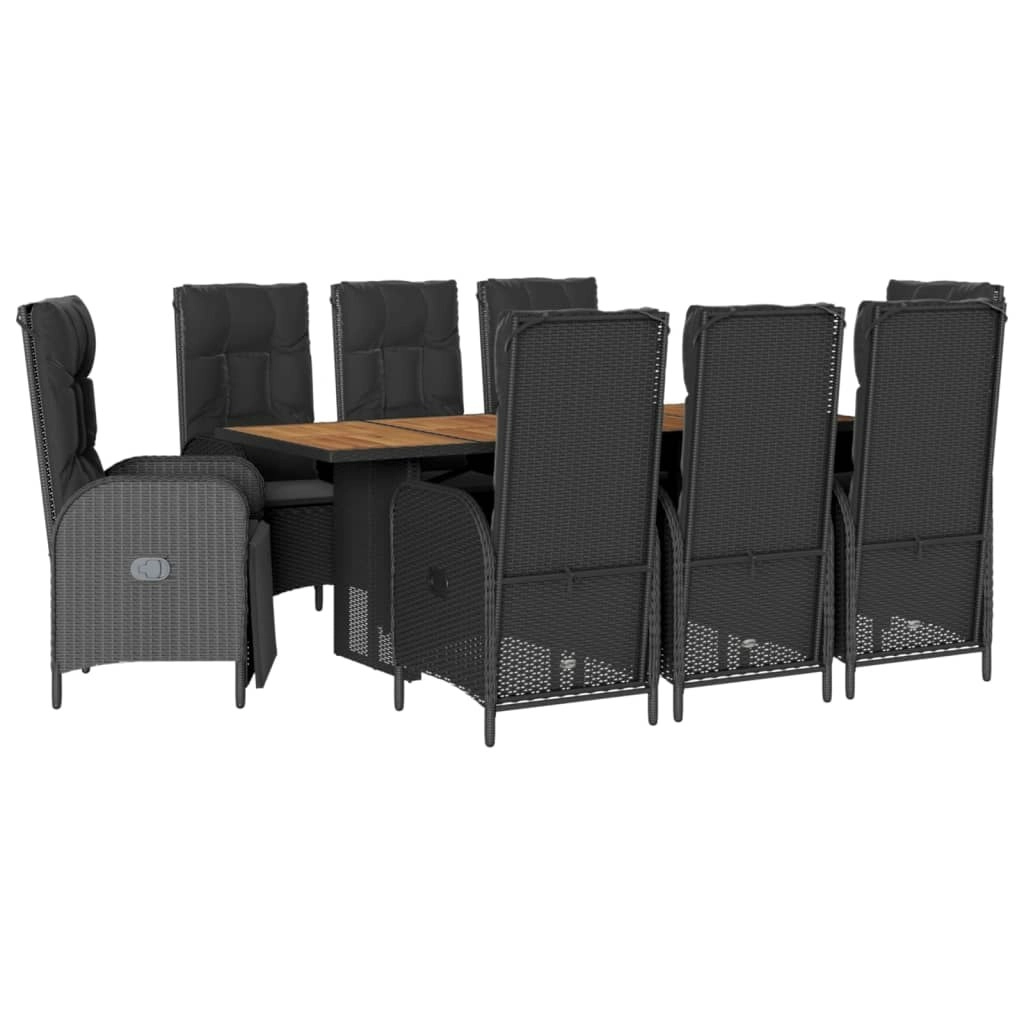 9 Piece Garden Dining Set with Cushions Black Poly Rattan 3213516