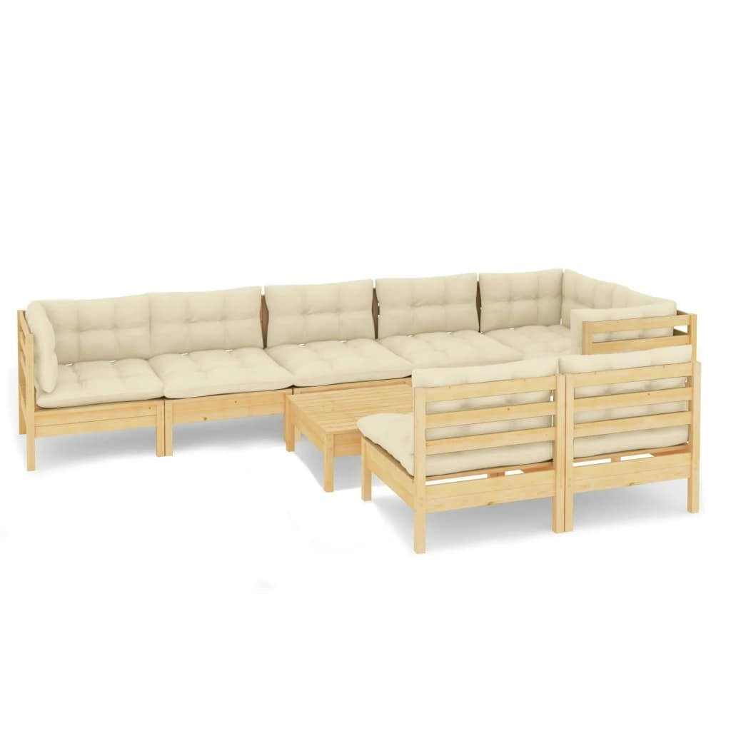 9 Piece Garden Lounge Set with Cream Cushions Solid Pinewood 3096460