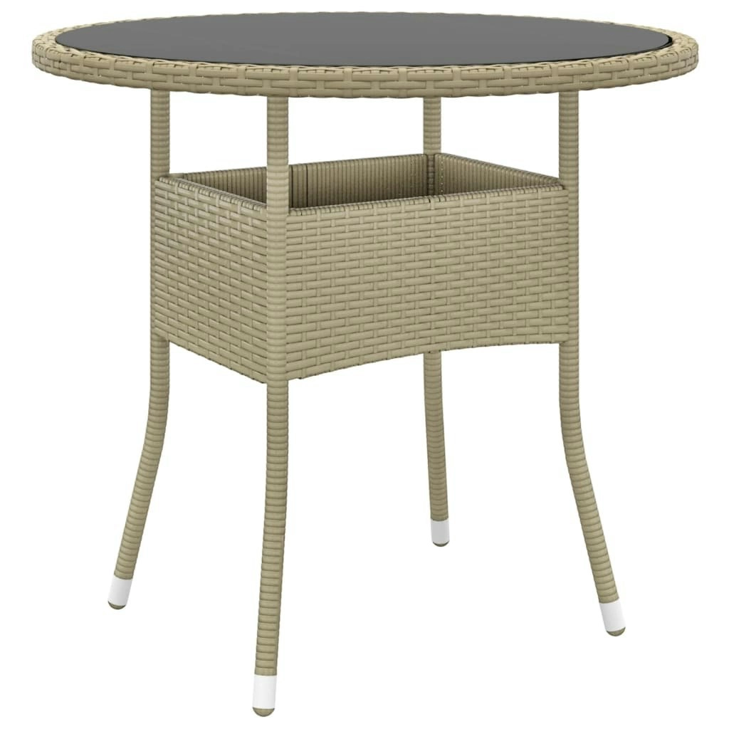 Garden Table ÃƒËœ80x75 cm Tempered Glass and Poly Rattan Beige 310607