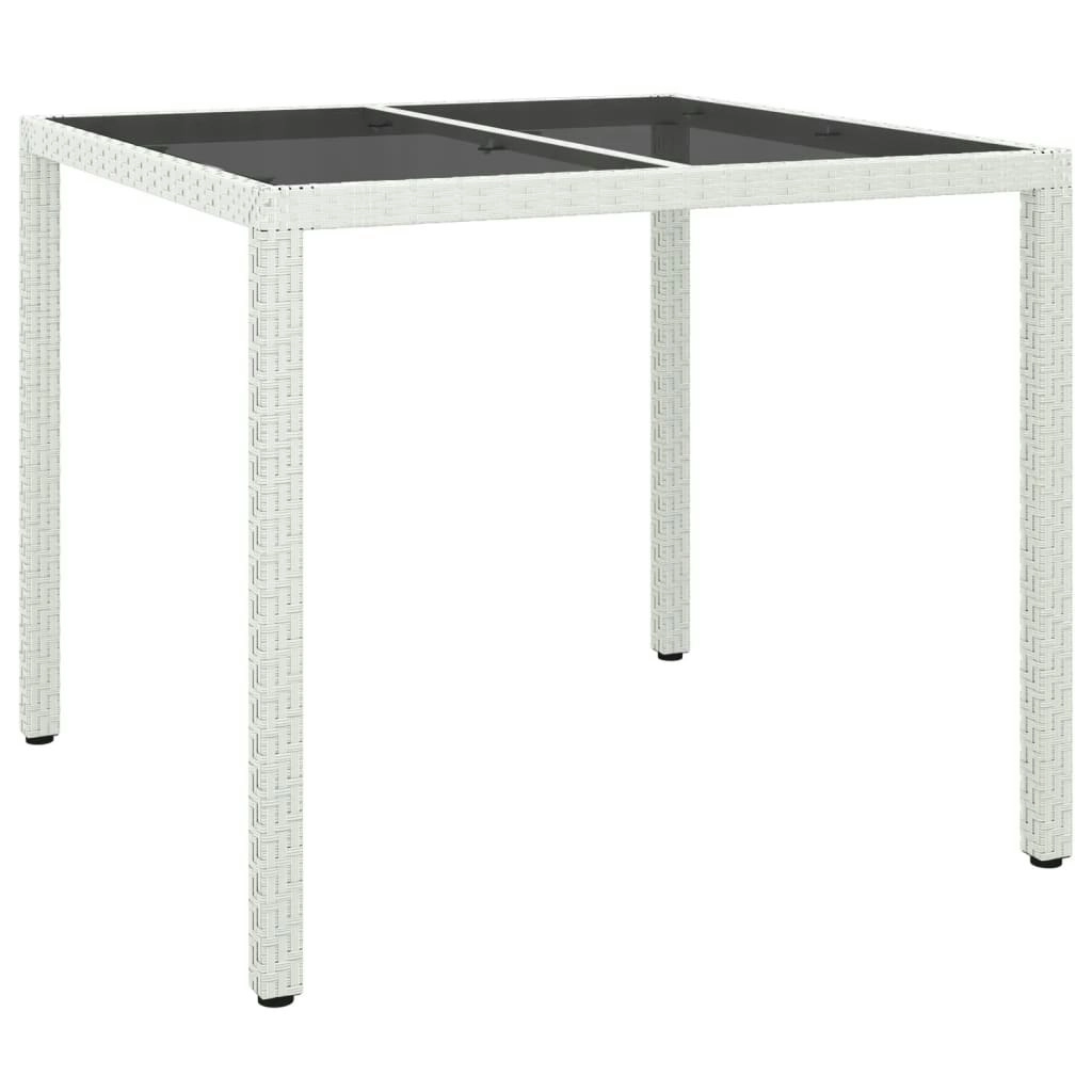 Garden Table 90x90x75 cm Tempered Glass and Poly Rattan White 316702