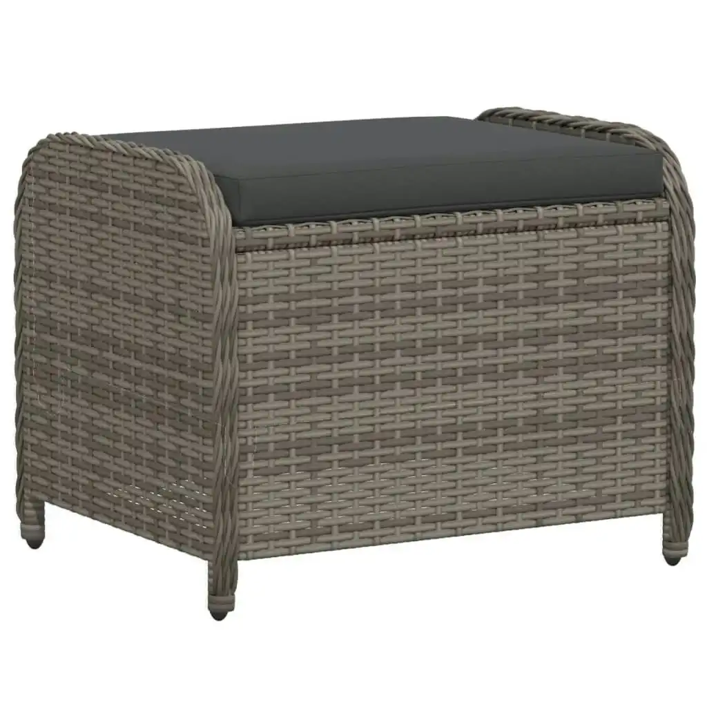 Garden Stool with Cushion Grey 58x46x46 cm Poly Rattan 365734