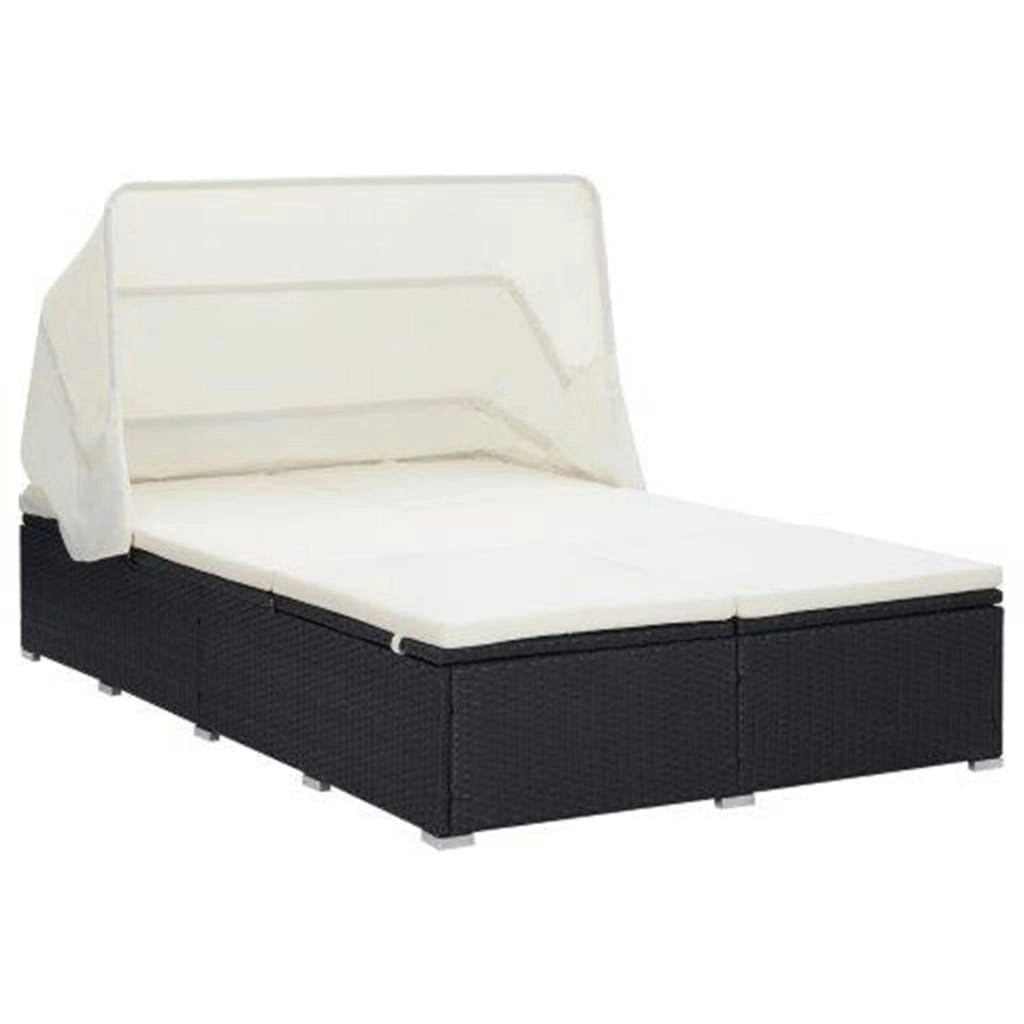 2-Person Sunbed with Cushion Poly Rattan Black 310235