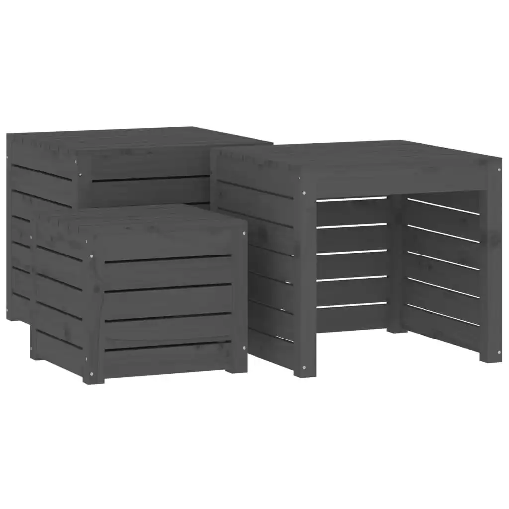 3 Piece Garden Box Set Grey Solid Wood Pine 823957