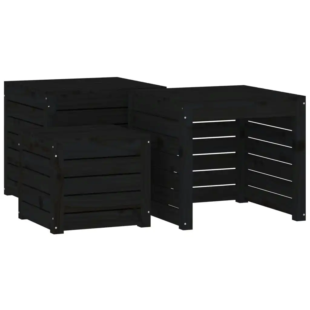 3 Piece Garden Box Set Black Solid Wood Pine 823959