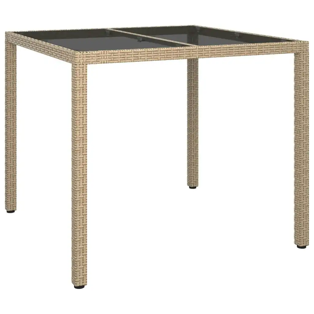 Garden Table 90x90x75 cm Tempered Glass and Poly Rattan Beige 316703