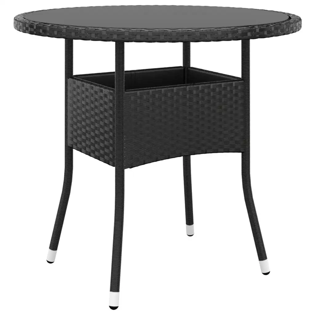 Garden Table Ã˜80x75 cm Tempered Glass and Poly Rattan Black 310604