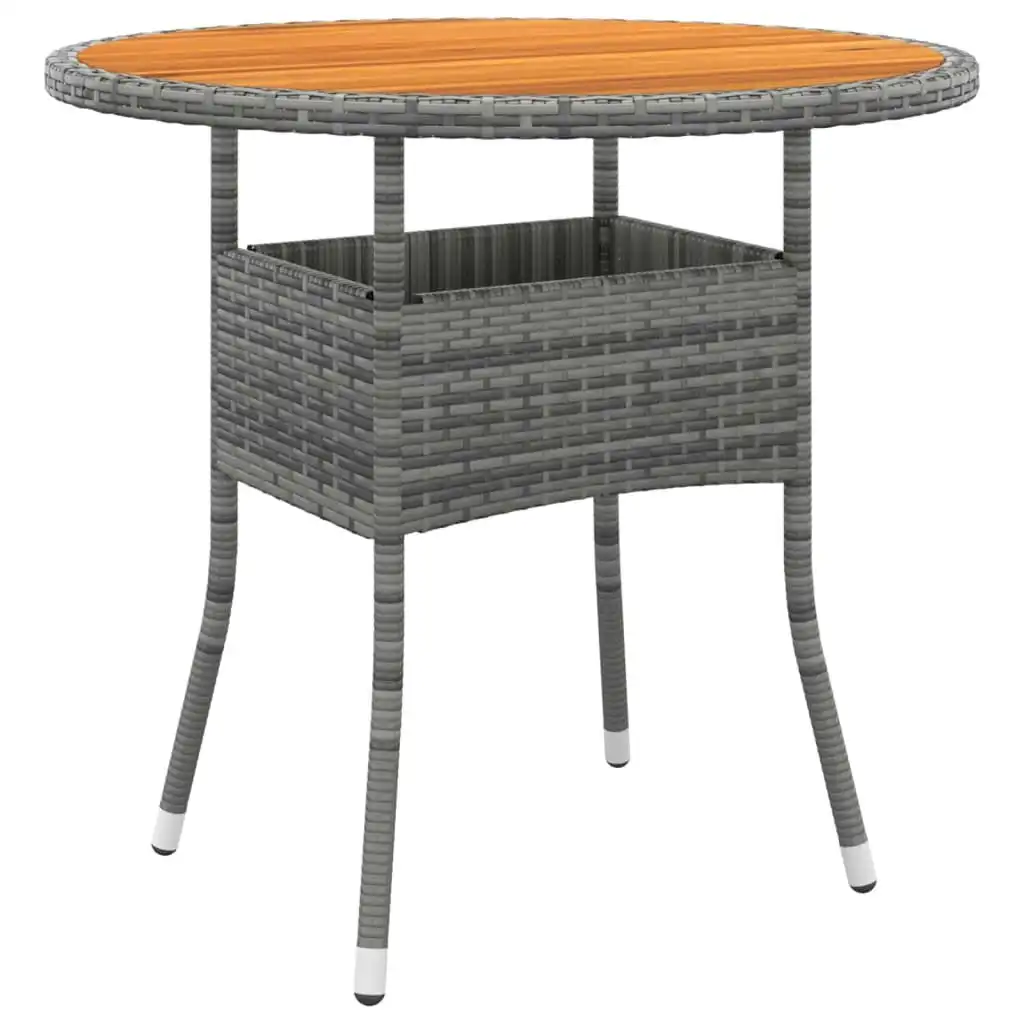 Garden Table Ã˜80x75 cm Acacia Wood and Poly Rattan Grey 310609