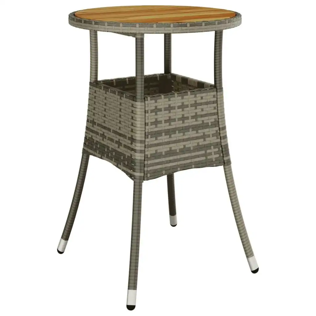 Garden Table Ã˜60x75 cm Acacia Wood and Poly Rattan Grey 310603