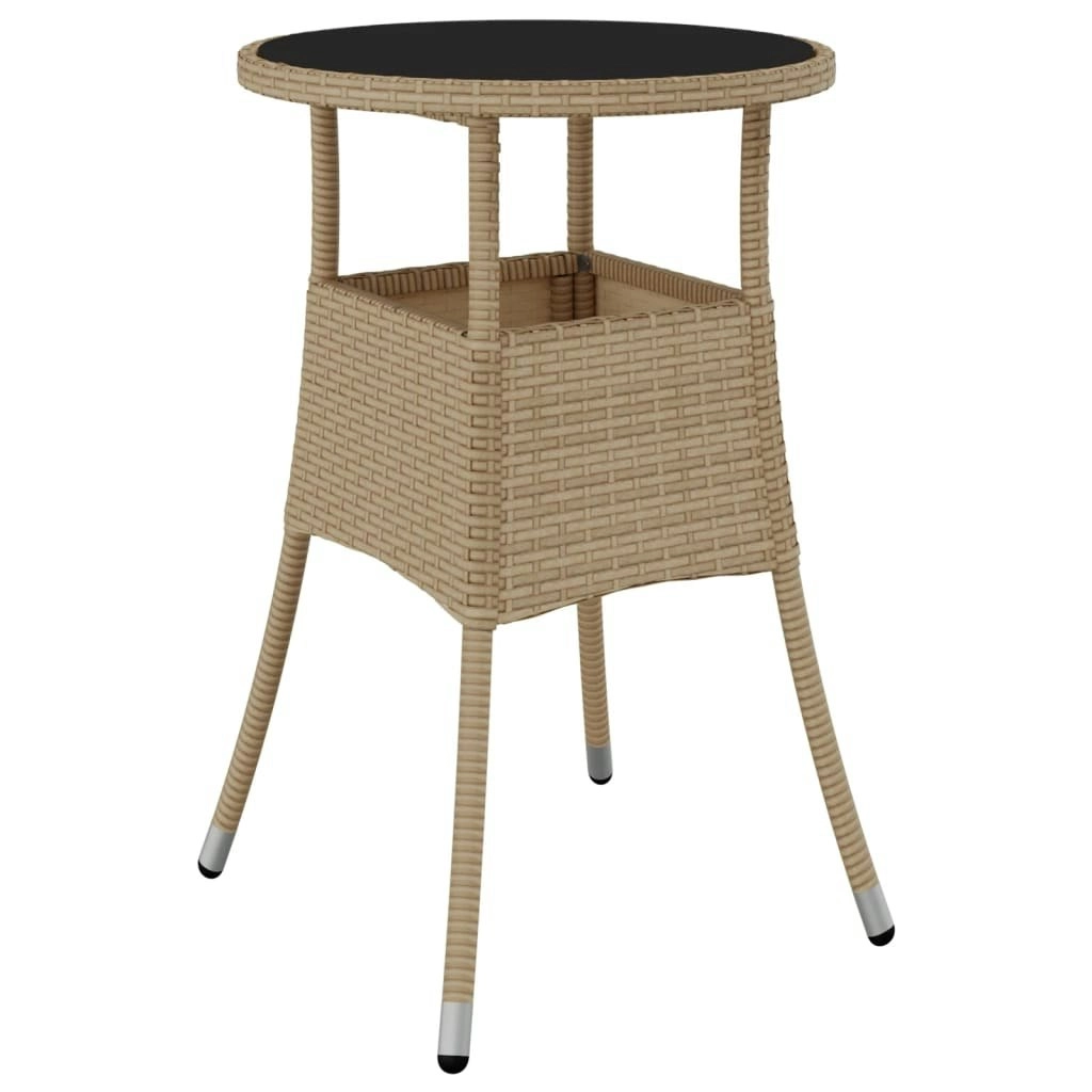 Garden Table Ã˜60x75 cm Tempered Glass and Poly Rattan Beige 310601