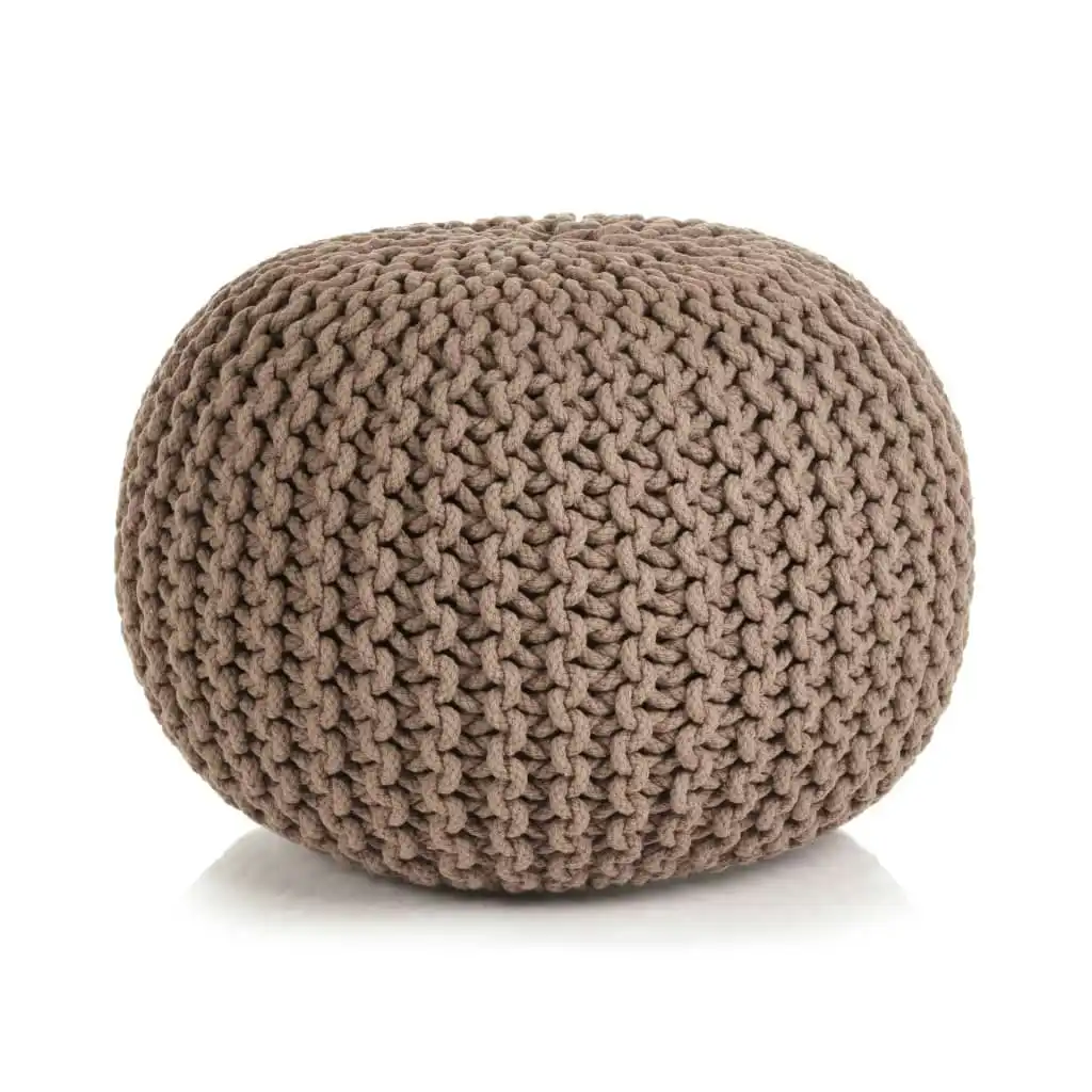 Hand-Knitted Pouffe Cotton 50x35 cm Brown 245073