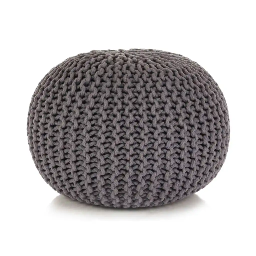 Hand-Knitted Pouffe Cotton 50x35 cm Grey 245070