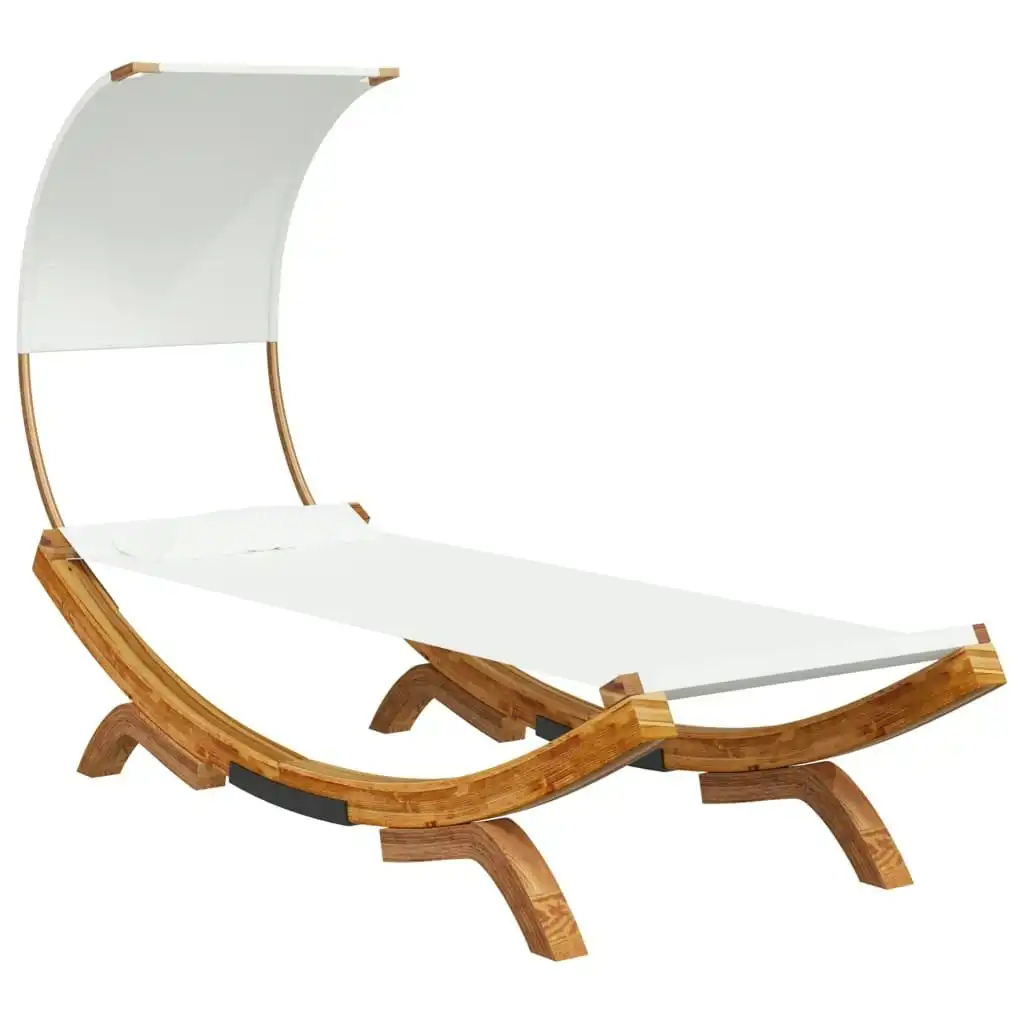 Outdoor Lounge Bed with Canopy 100x200x126 cm Solid Bent Wood Cream 313945