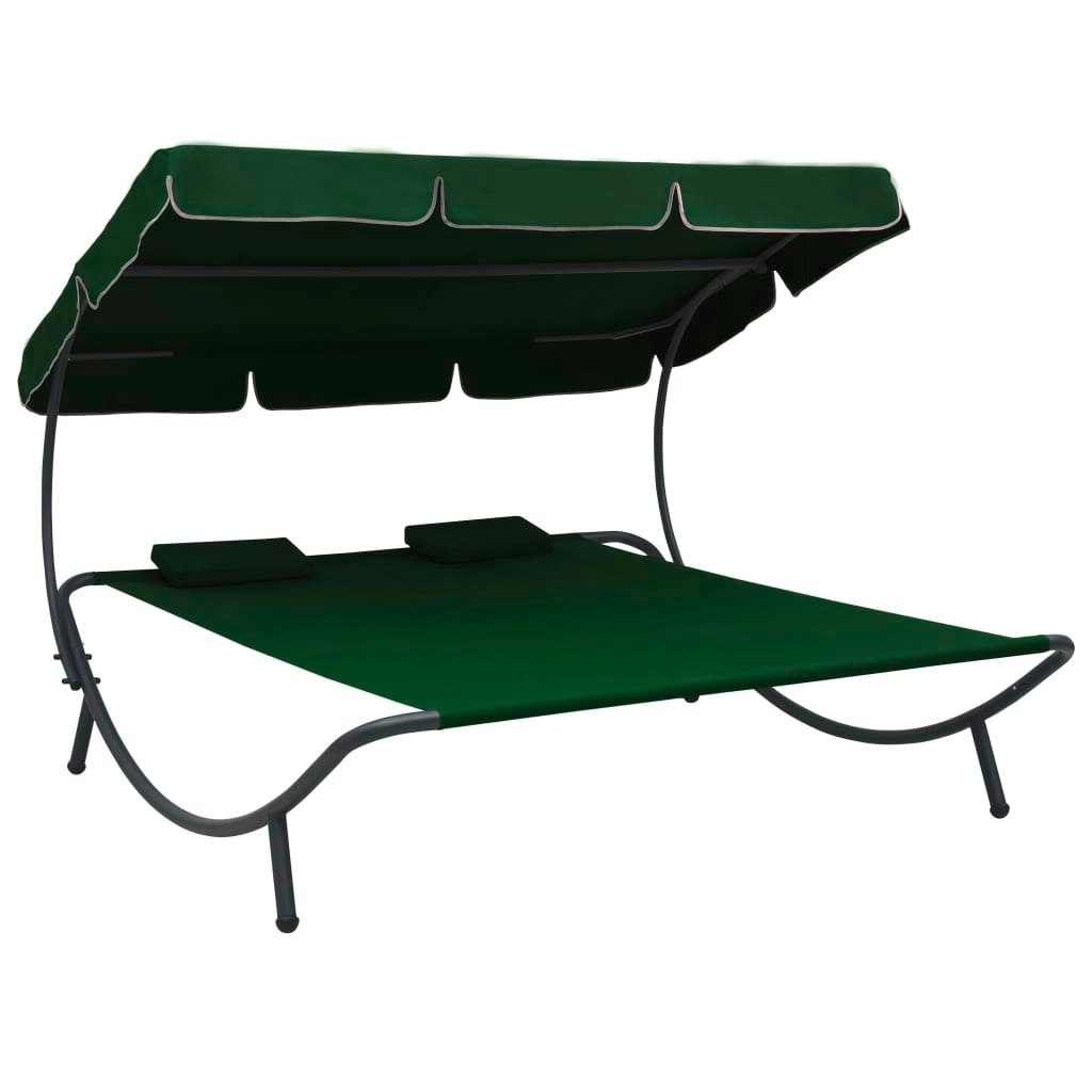 Outdoor Lounge Bed with Canopy and Pillows Green 313522