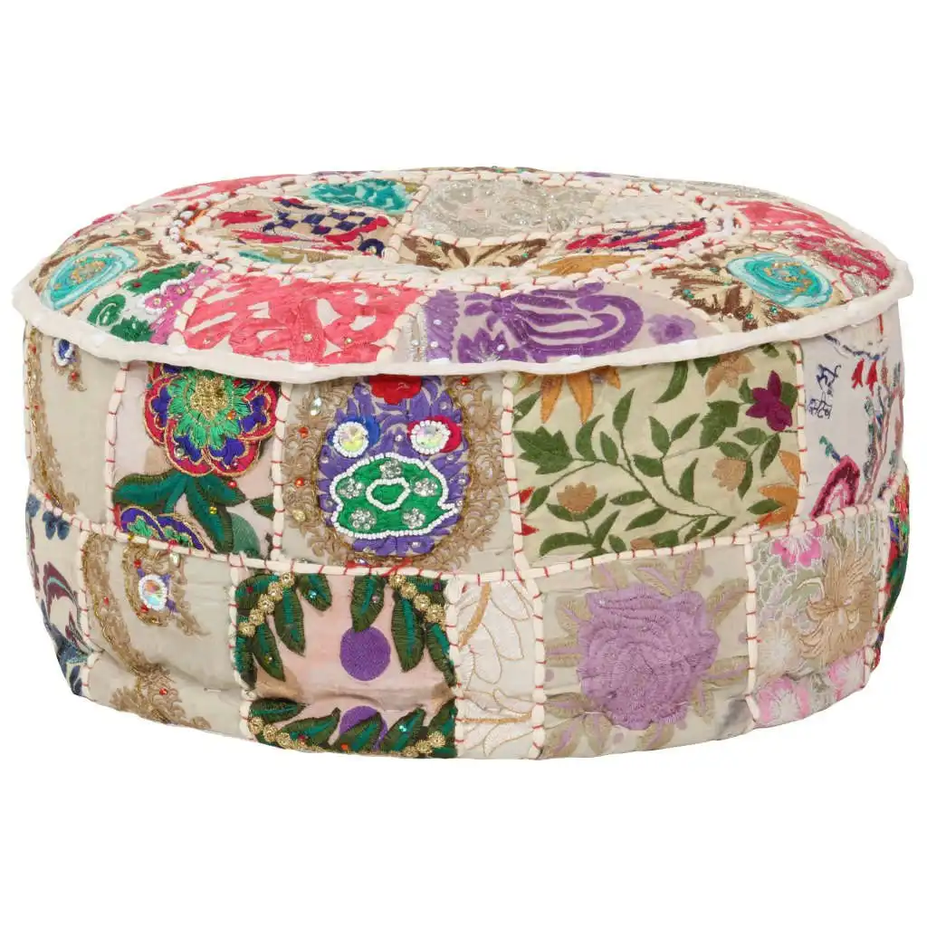 Patchwork Pouffe Round Cotton Handmade 40x20 cm Beige 246572