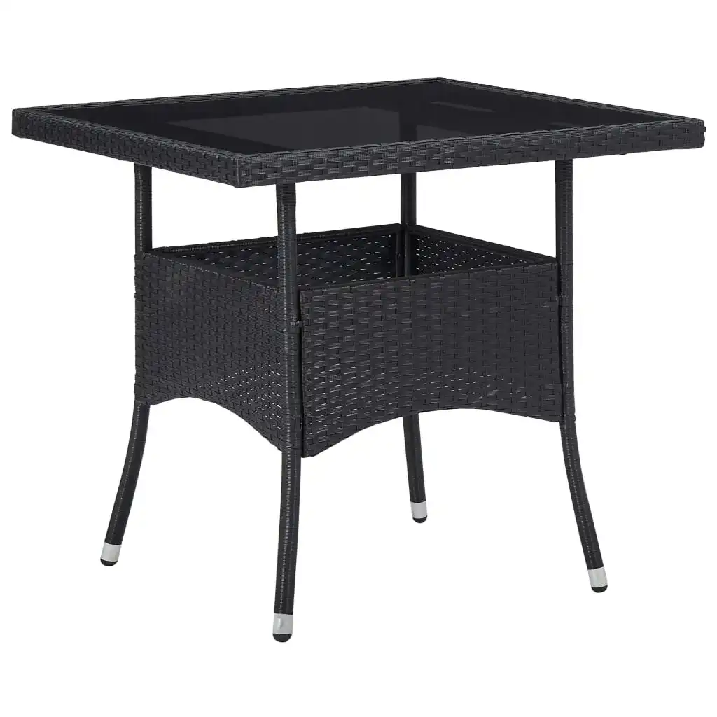 Outdoor Dining Table Black Poly Rattan and Glass 46177