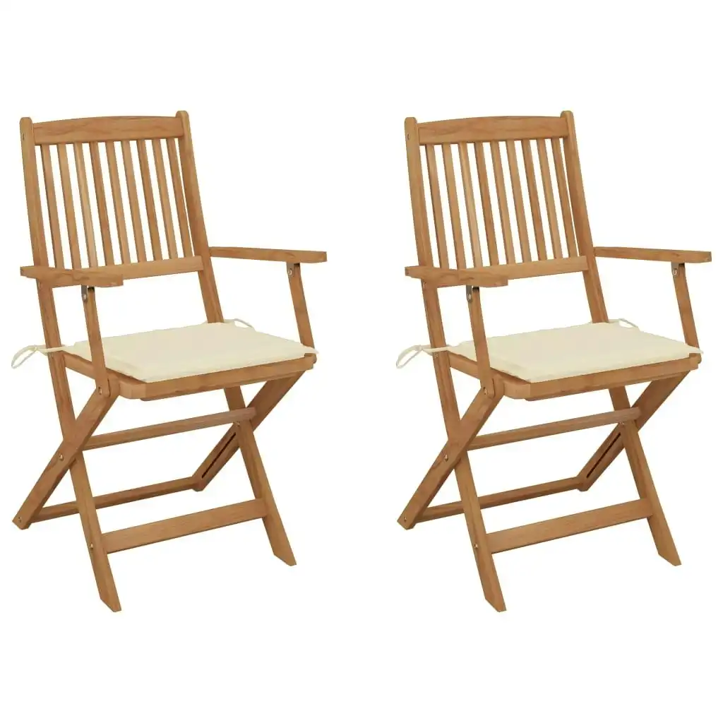 Folding Garden Chairs 2 pcs with Cushions Solid Wood Acacia 3064592