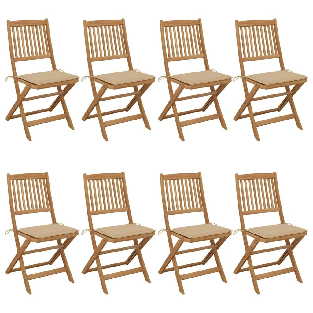 Folding Garden Chairs 8 pcs with Cushions Solid Acacia Wood 3075024