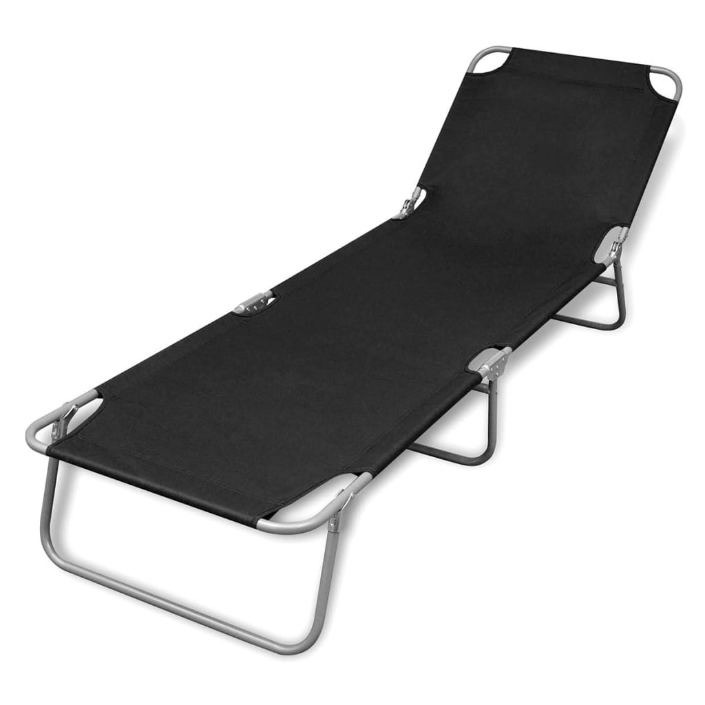 Folding Sun Lounger Powder-coated Steel Black 41478