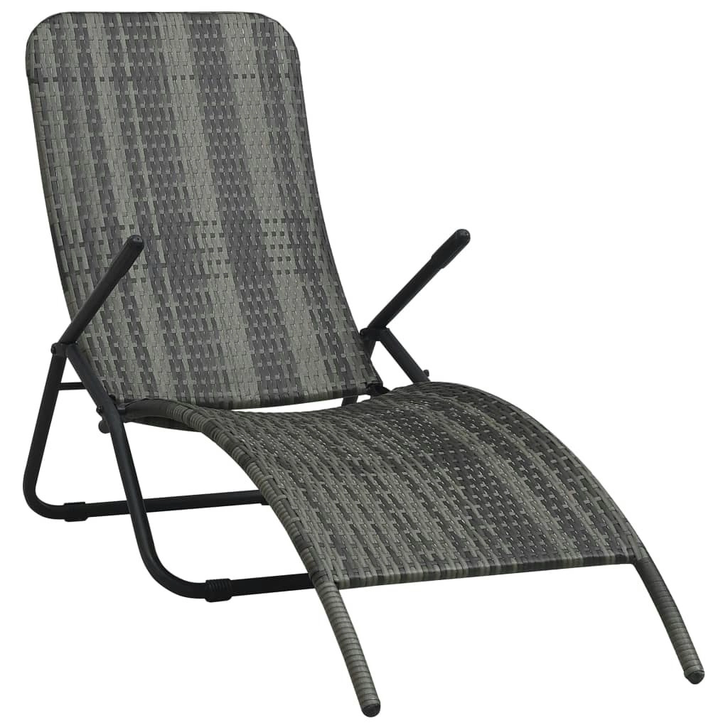 Folding Sun Lounger Poly Rattan Grey 48128