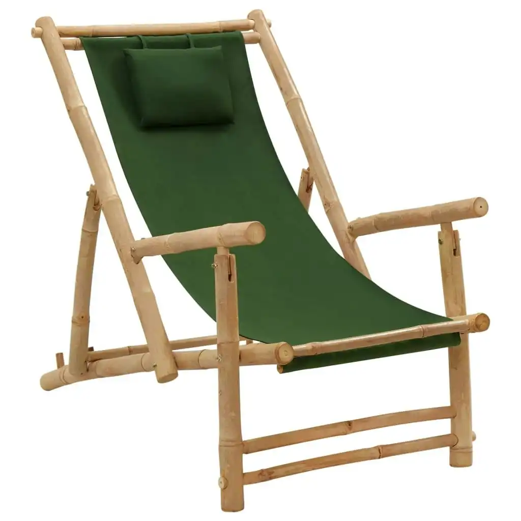 Deck Chair Bamboo and Canvas Green 318598