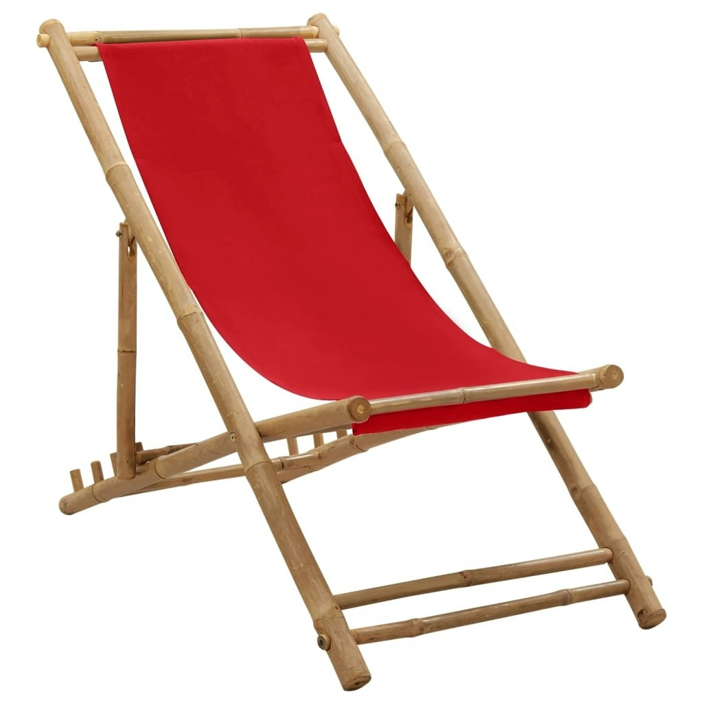 Deck Chair Bamboo and Canvas Red 313020