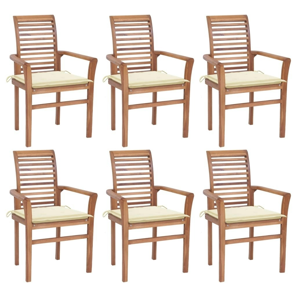 Dining Chairs 6 pcs with Cream Cushions Solid Teak Wood 3072948