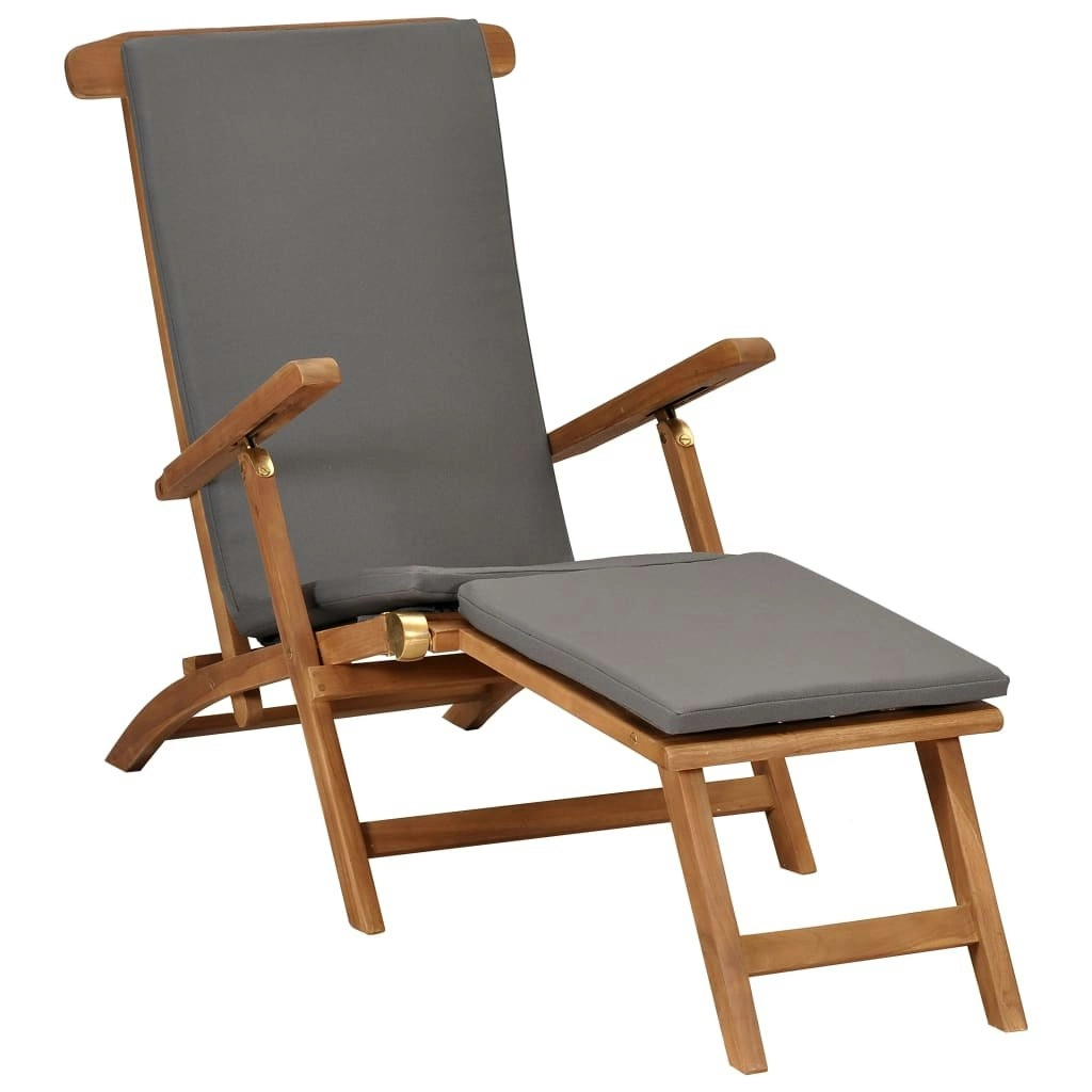 Deck Chair with Cushion Dark Grey Solid Teak Wood 47409