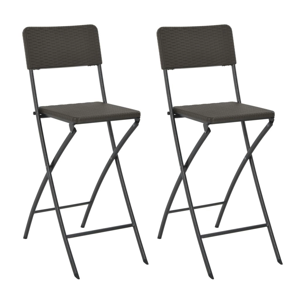 Folding Bar Chairs 2 pcs HDPE and Steel Brown Rattan Look 44558