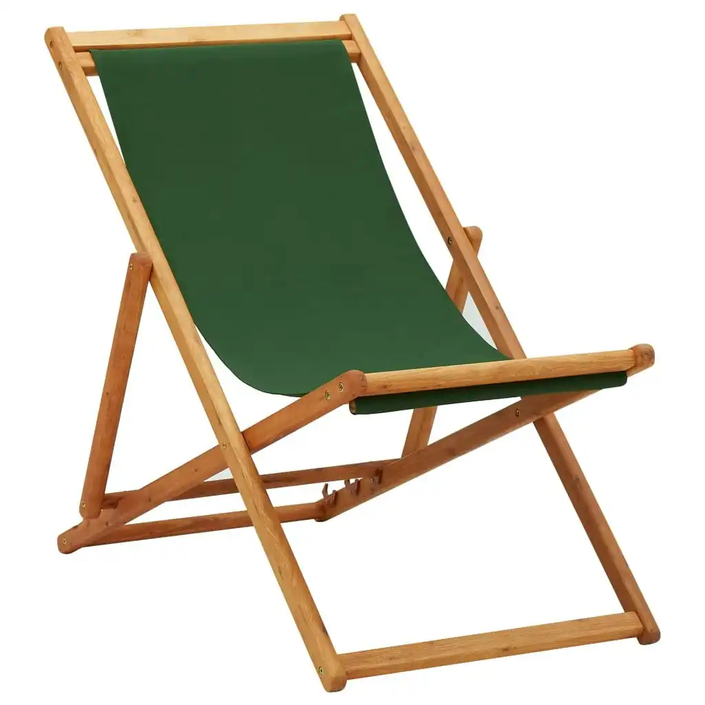 Folding Beach Chair Eucalyptus Wood and Fabric Green 310315