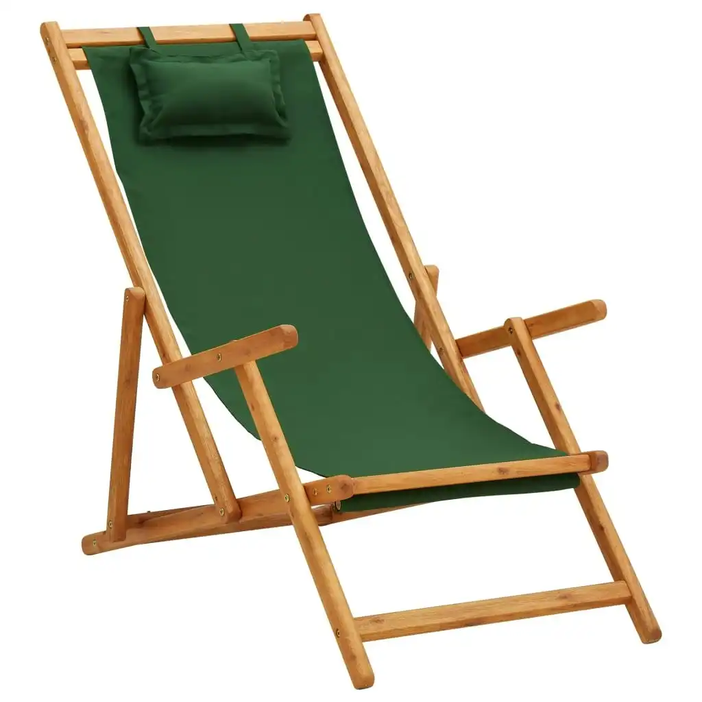 Folding Beach Chair Solid Eucalyptus Wood and Fabric Green 310312