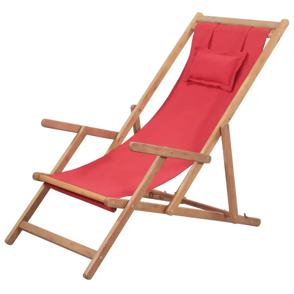 Folding Beach Chair Fabric and Wooden Frame Red 43995