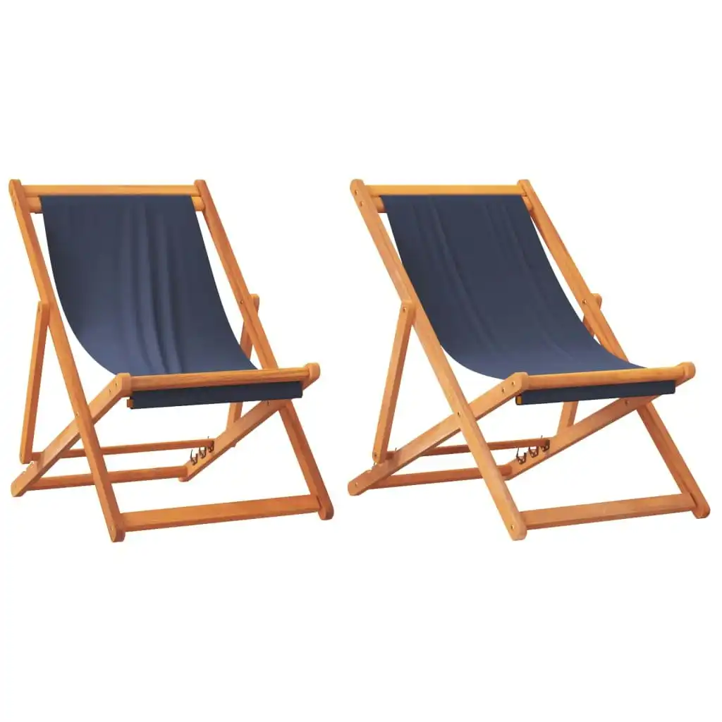 Folding Beach Chairs 2 pcs Blue Fabric 3214492