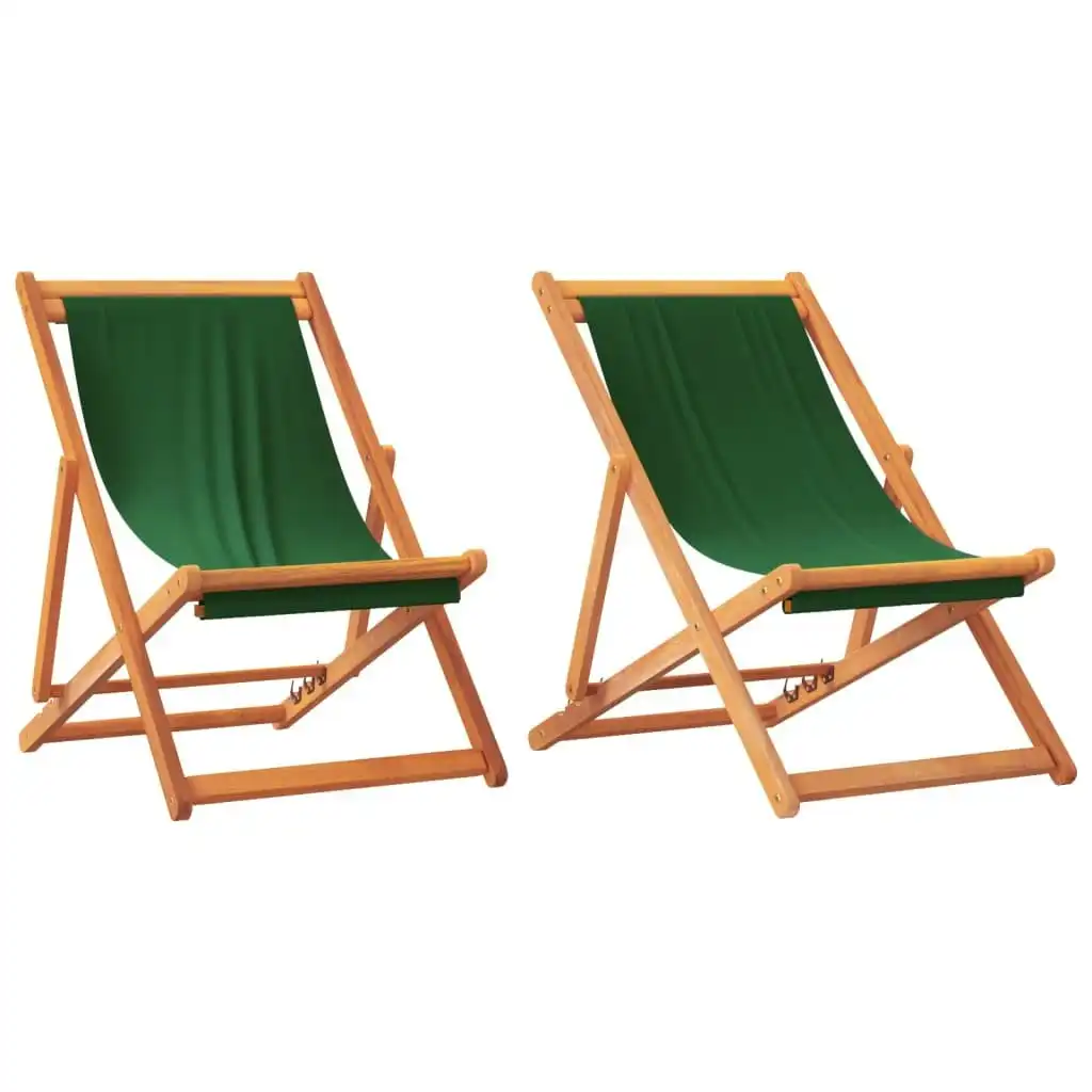 Folding Beach Chairs 2 pcs Green Fabric 3214496