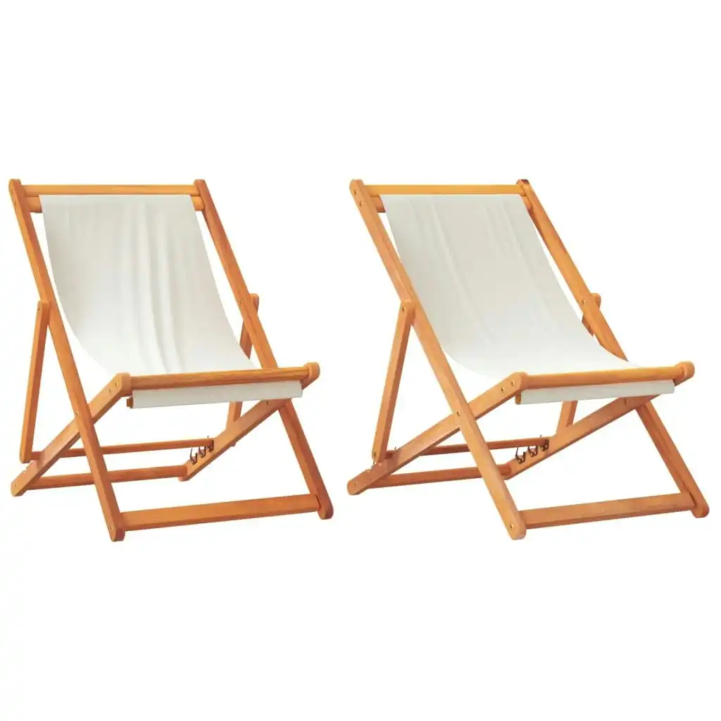 Folding Beach Chairs 2 pcs Cream White Fabric 3214495