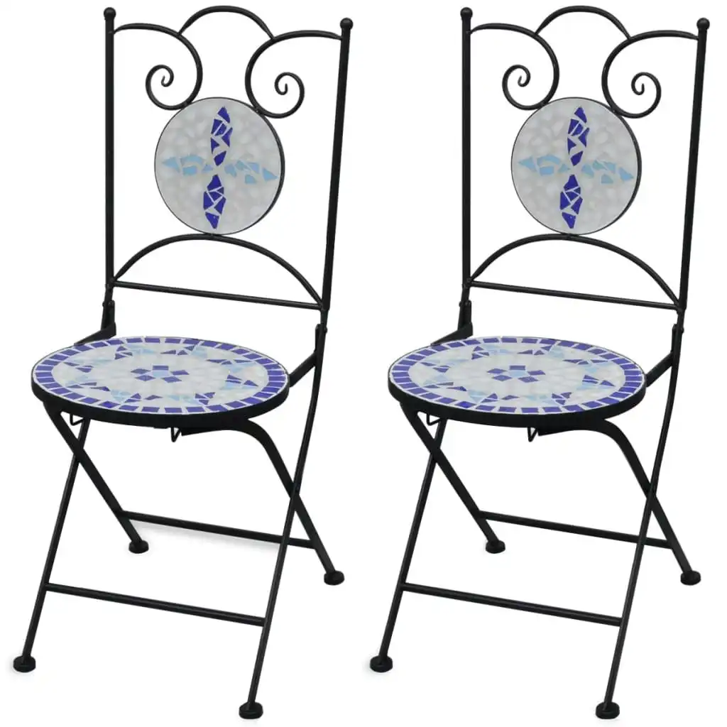 Folding Bistro Chairs 2 pcs Ceramic Blue and White 41531