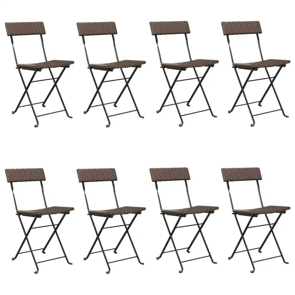 Folding Bistro Chairs 8 pcs Brown Poly Rattan and Steel 3152117