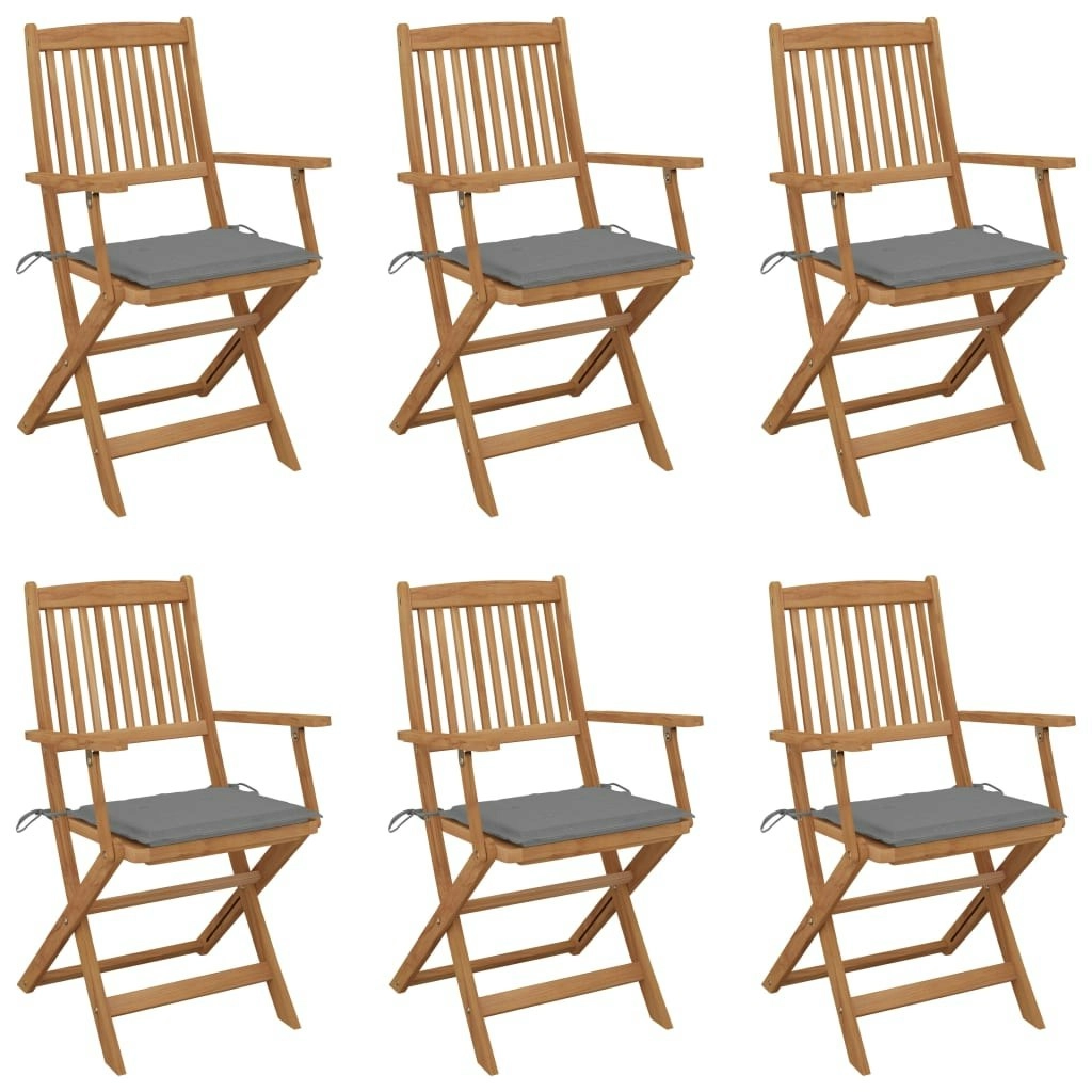 Folding Garden Chairs 6 pcs with Cushions Solid Acacia Wood 3074941