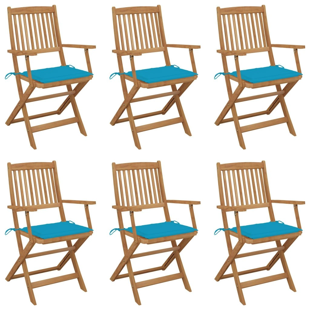 Folding Garden Chairs 6 pcs with Cushions Solid Acacia Wood 3074944