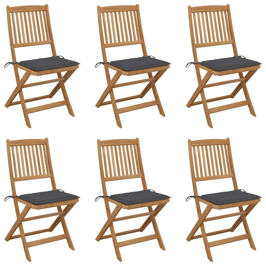 Folding Garden Chairs 6 pcs with Cushions Solid Acacia Wood 3074994