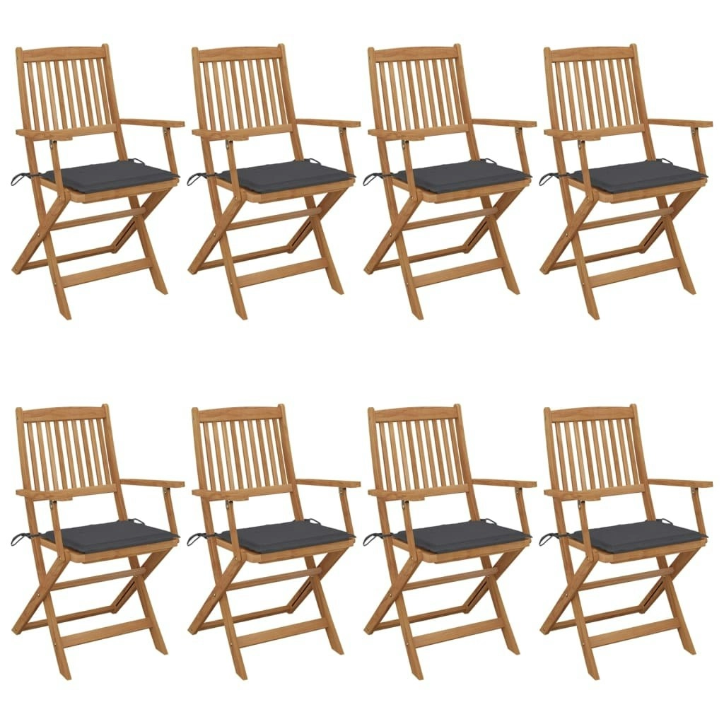 Folding Garden Chairs 8 pcs with Cushions Solid Acacia Wood 3074967