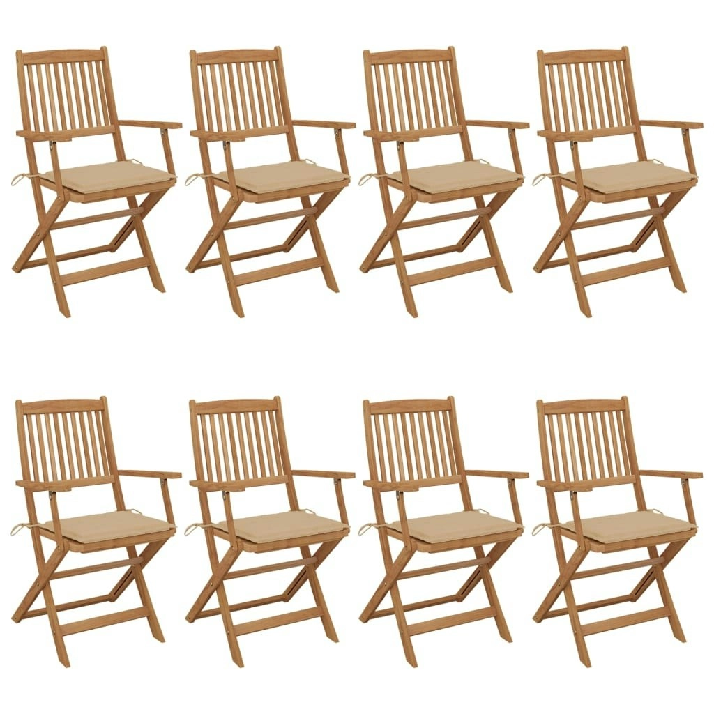 Folding Garden Chairs 8 pcs with Cushions Solid Acacia Wood 3074970