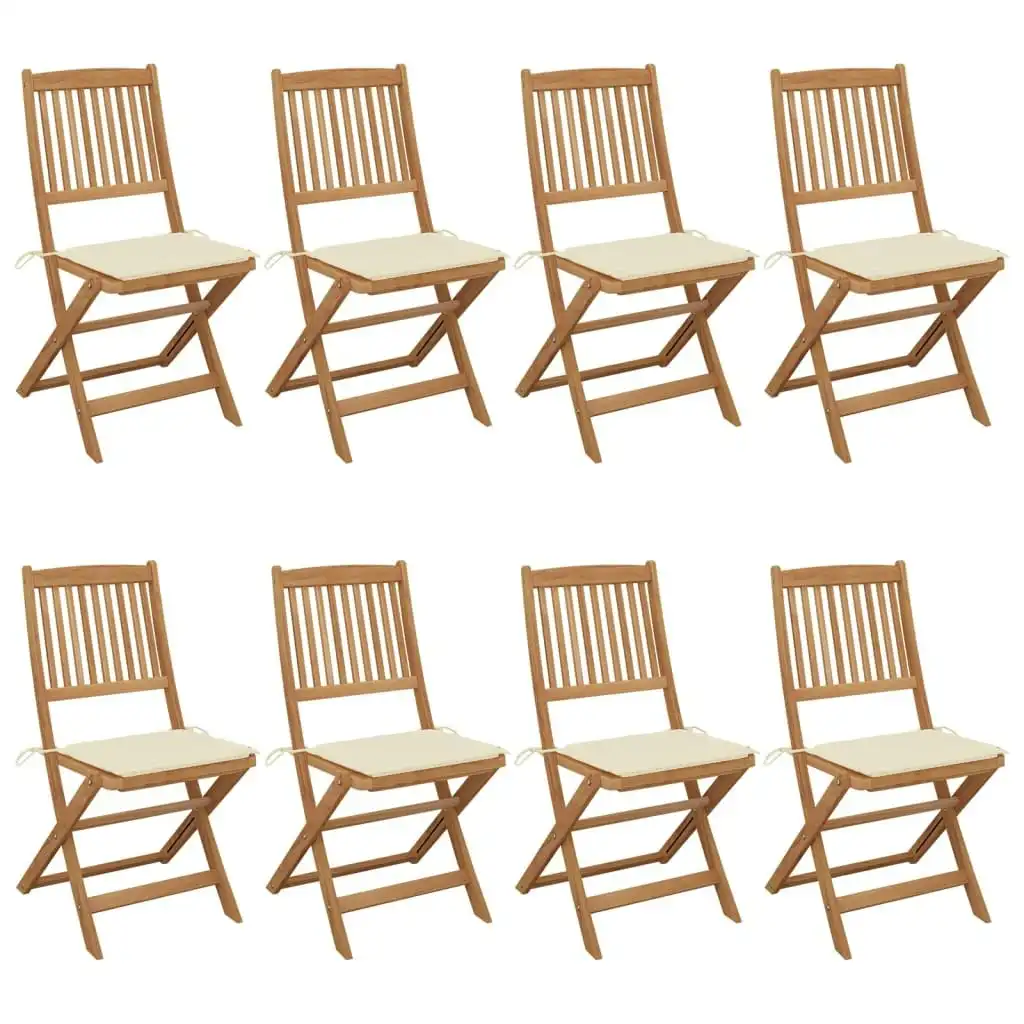 Folding Garden Chairs 8 pcs with Cushions Solid Acacia Wood 3075023