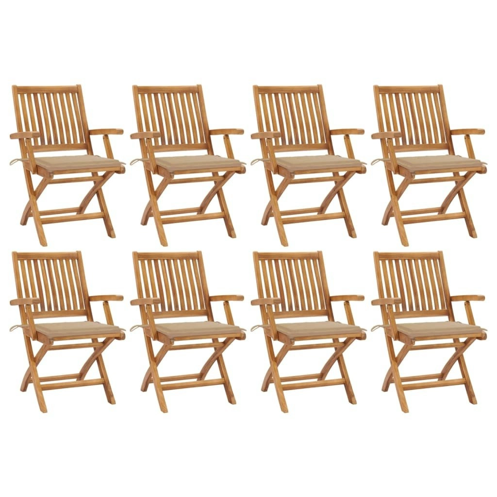 Folding Garden Chairs with Cushions 8 pcs Solid Teak Wood 3072780