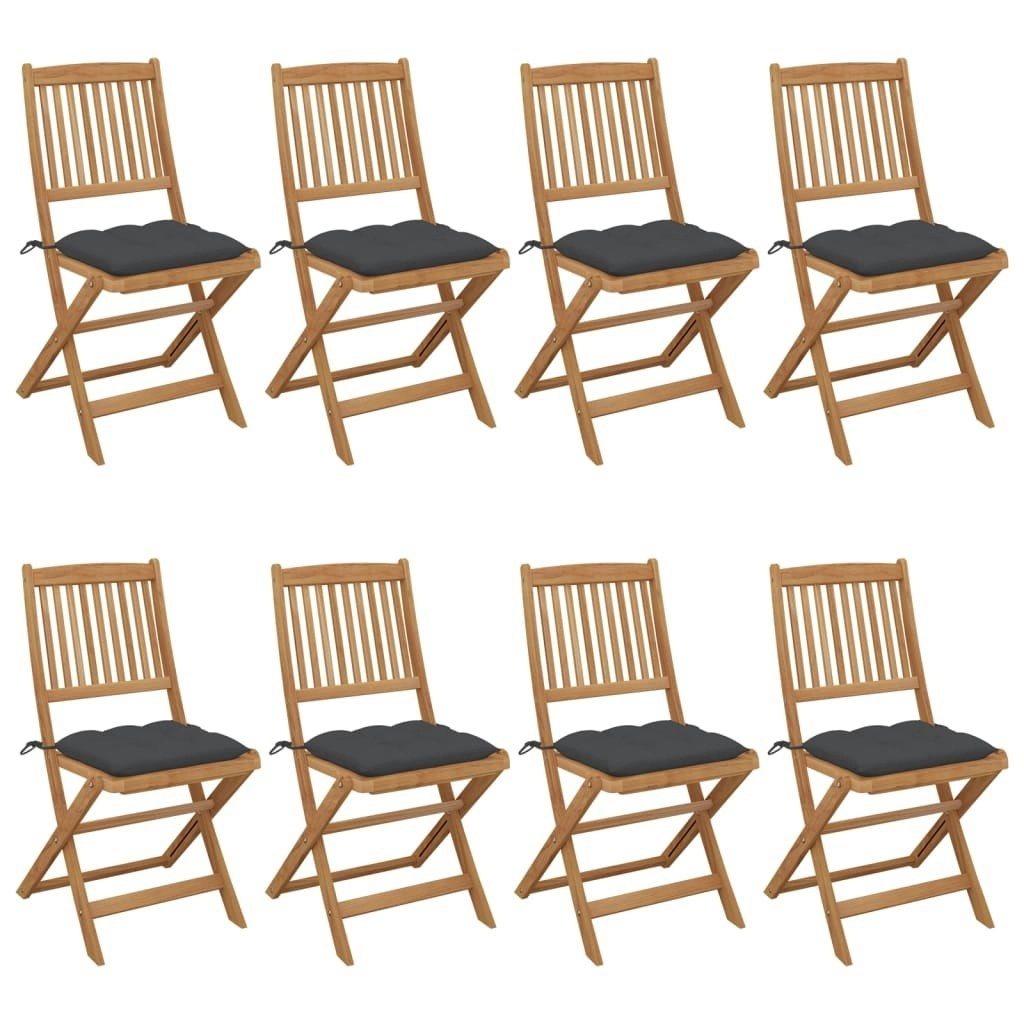 Folding Garden Chairs 8 pcs with Cushions Solid Acacia Wood 3075036