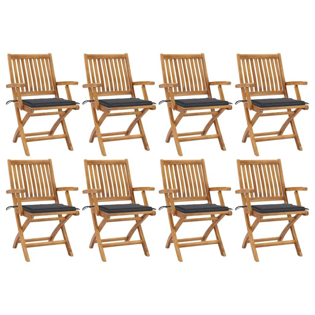 Folding Garden Chairs with Cushions 8 pcs Solid Teak Wood 3072777