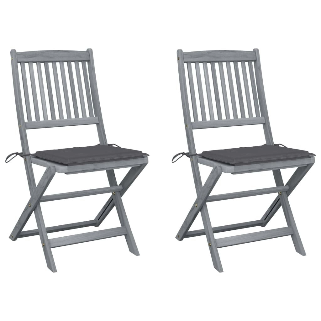 Folding Outdoor Chairs 2 pcs with Cushions Solid Acacia Wood 3064536